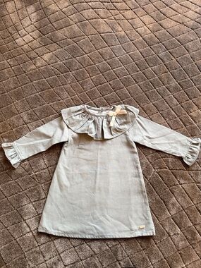 Babidu Light Gray Girls Dress with Cream Bow